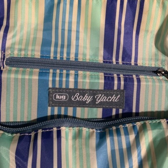 NWOT Lug Baby Yacht Carry All Zip Top Slate Blue Striped Accent Tote Bag Large - Picture 5 of 7